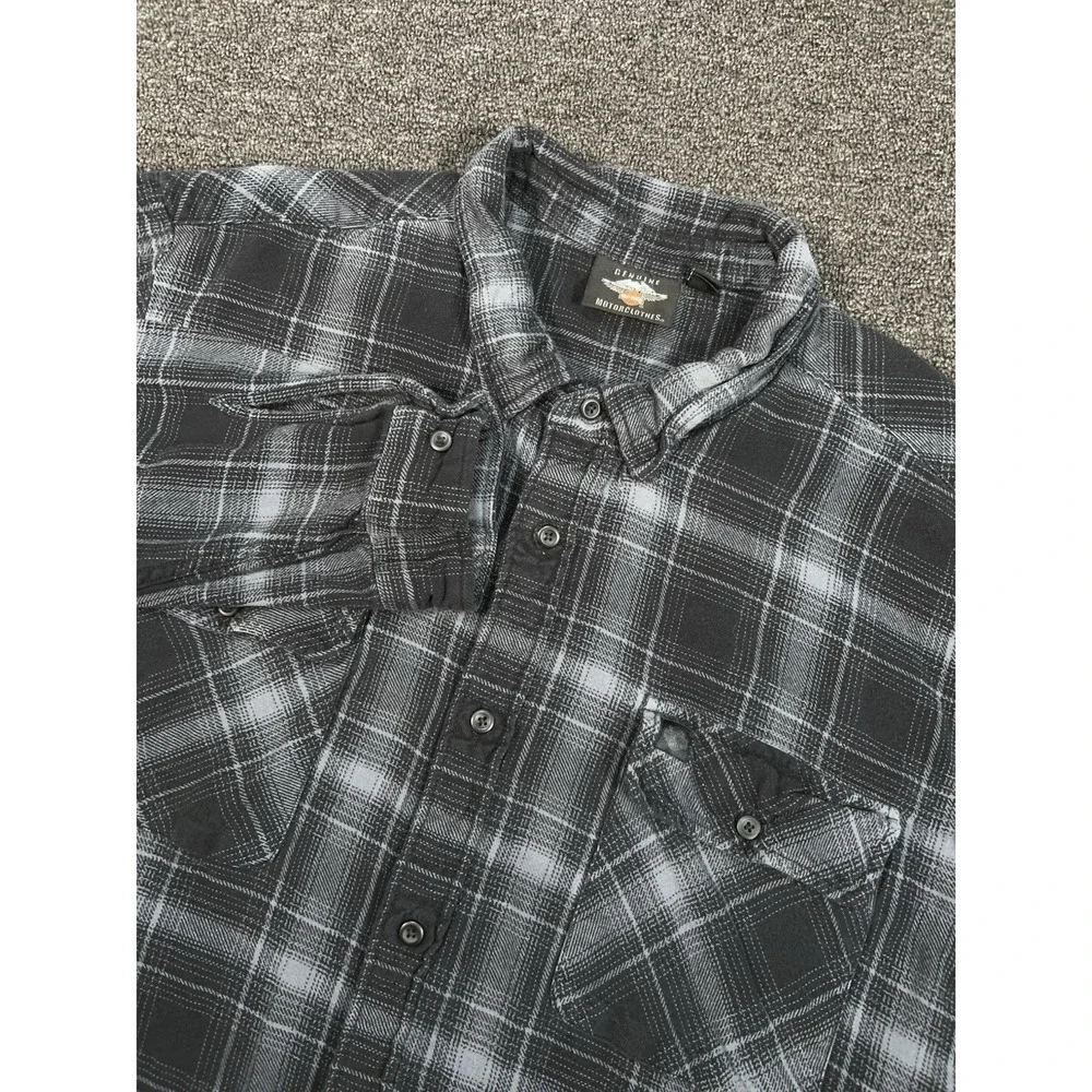 Harley Davidson Flannel Shirt Mens 4XL Plaid Biker Button Up Black‎ Long Sleeve